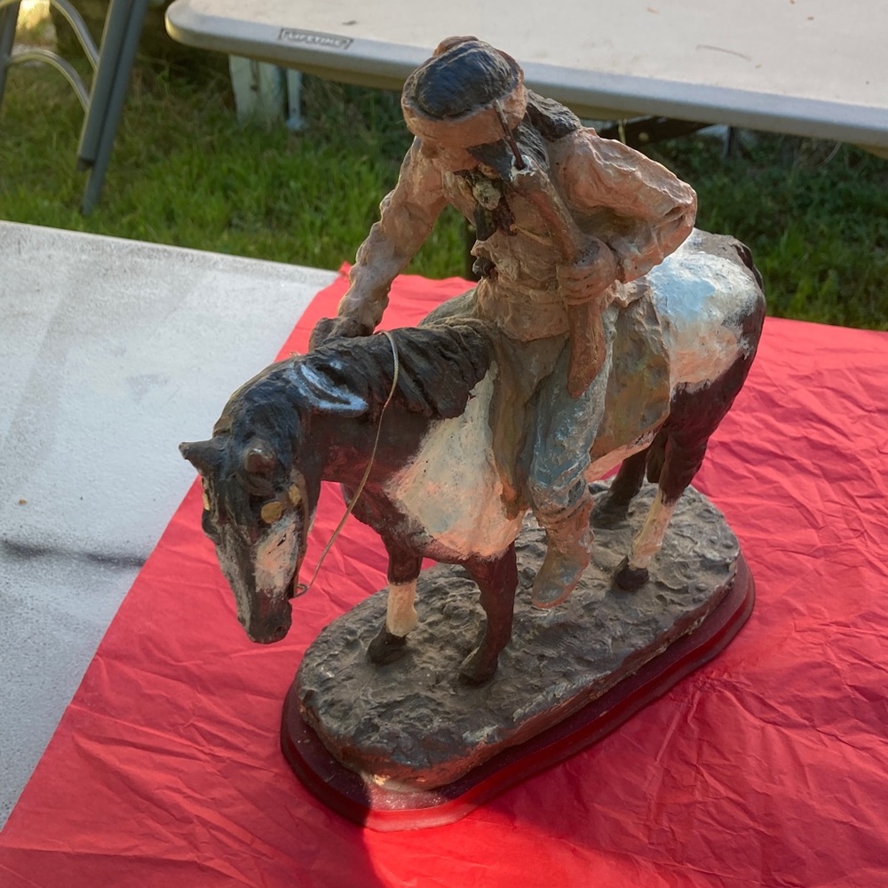 Handcrafted Native American Sculpture with Horse